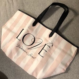 LOVE Victoria’s Secret Tote white pink striped bag